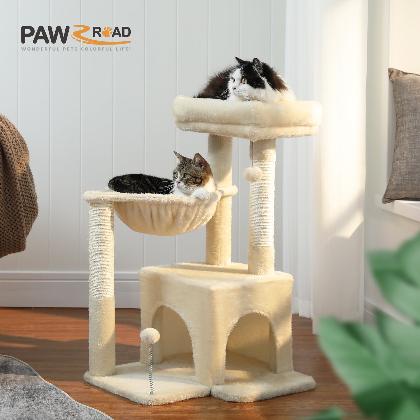 PAWZ Road – Mehrstöckiges Kletterparadies für Katzen | 106 cm | Robuste Sisal-Kratzsäulen | Stabile Etagenplattformen