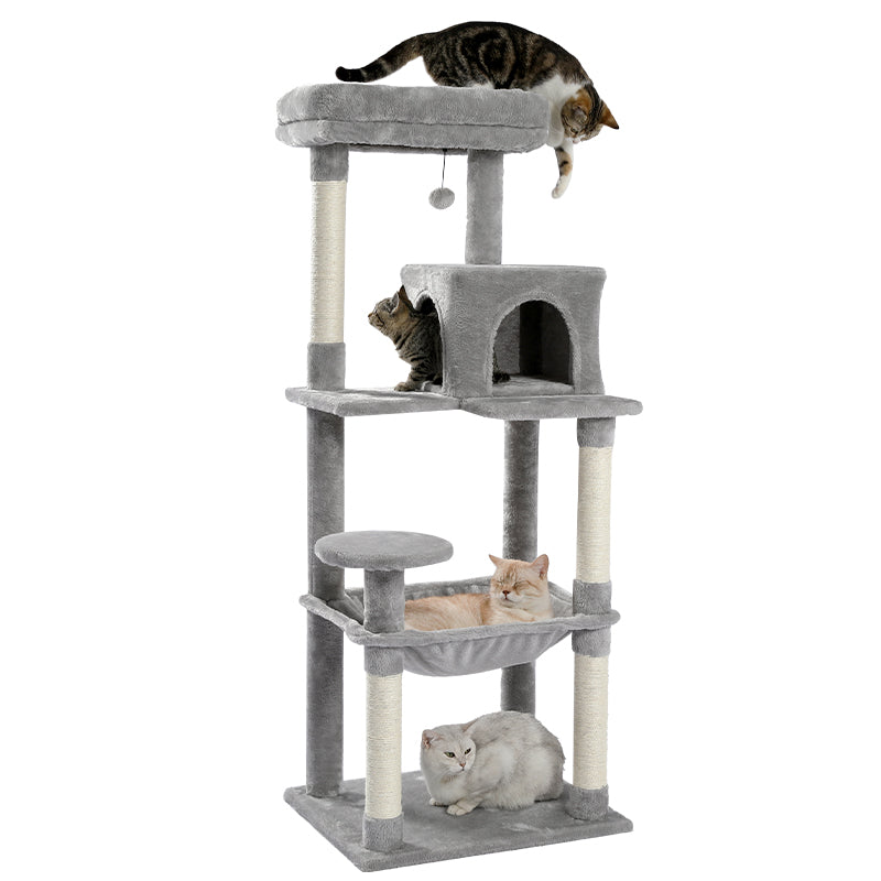 TOP DEAL | PAWZ Road Katzenbaum - Luxus-Plush-Katzenhaus + H?ngematte | Sisal-Kratzs?ule + Aussichtsplattform
