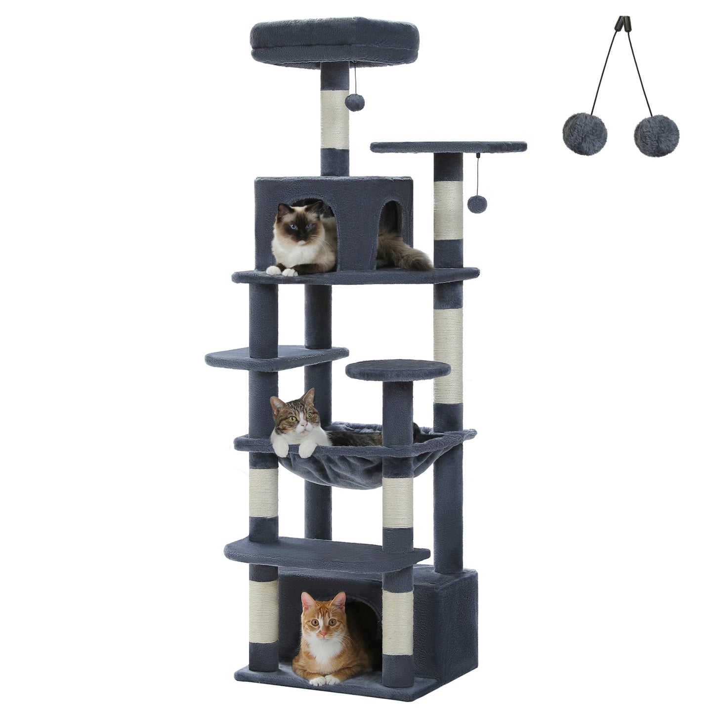 PAWZ Road Premium-Kratzbaum | Katzenbaum mit XXL-Hängematte | Gesamthöhe 136 cm | Ideal für Mehrkatzenhaushalte