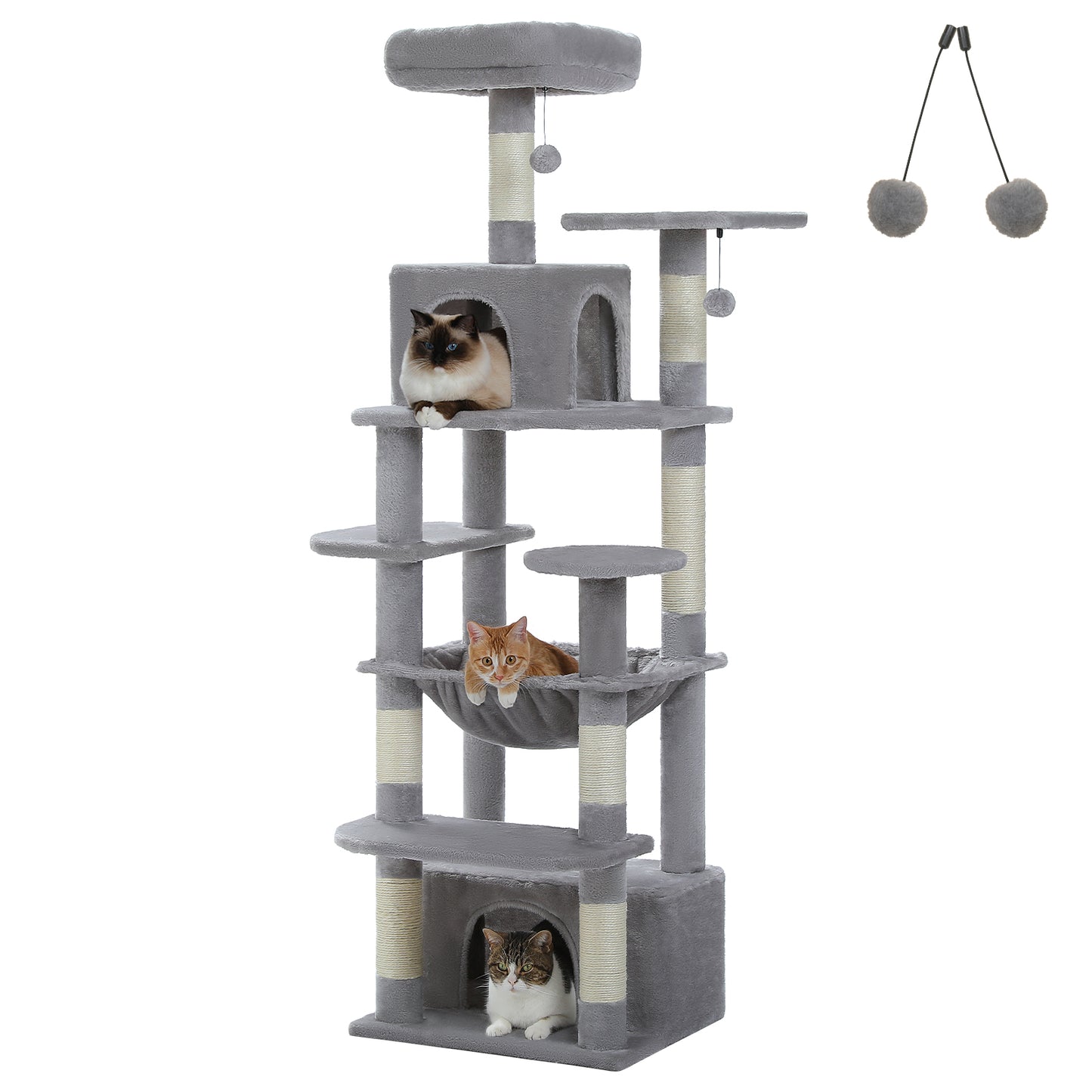 PAWZ Road Premium-Kratzbaum | Katzenbaum mit XXL-Hängematte | Gesamthöhe 136 cm | Ideal für Mehrkatzenhaushalte