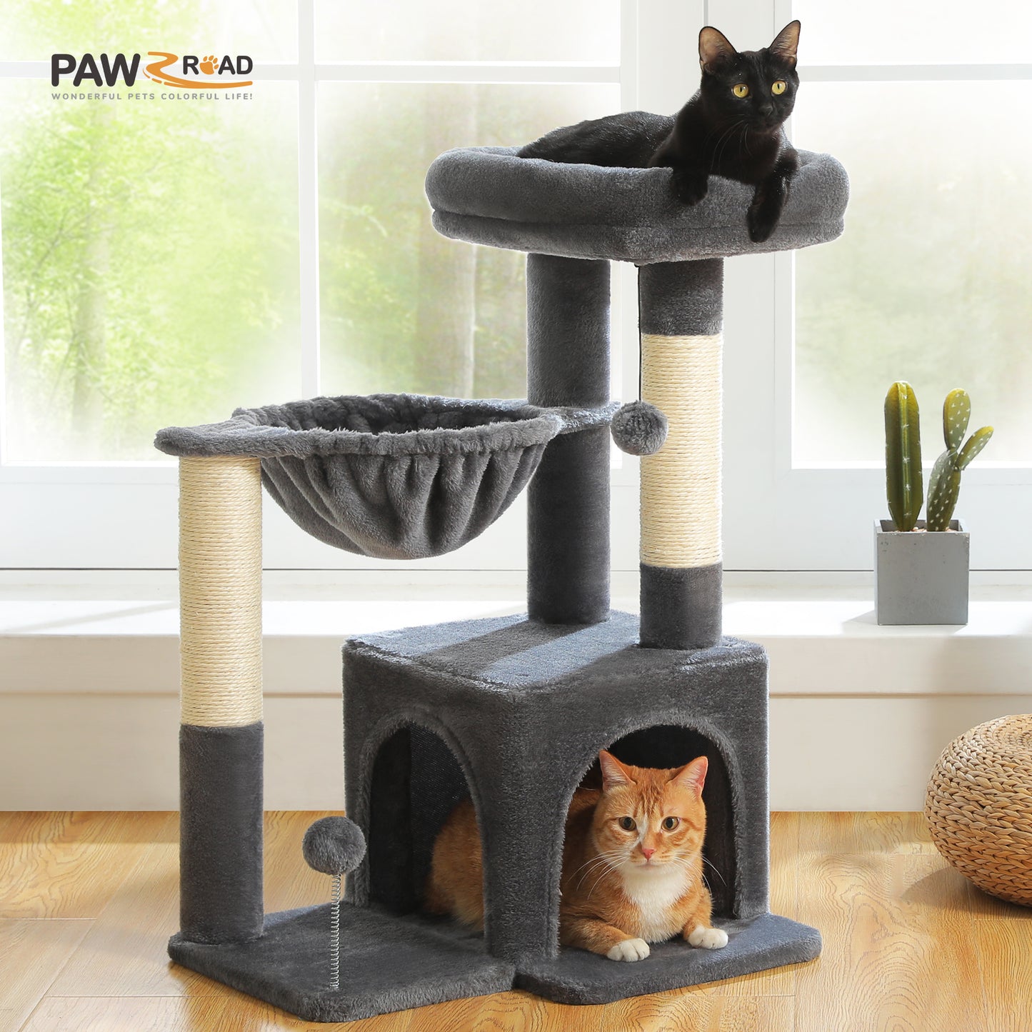 PAWZ Road – Mehrstöckiges Kletterparadies für Katzen | 106 cm | Robuste Sisal-Kratzsäulen | Stabile Etagenplattformen