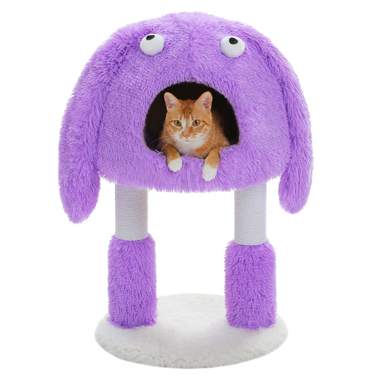 PAWZ Road Lila Monster-Kratzbaum | 2-in-1 Katzenturm | mit XXL-Schlafh?hle | Sisal-Pfosten & Spieltunnel