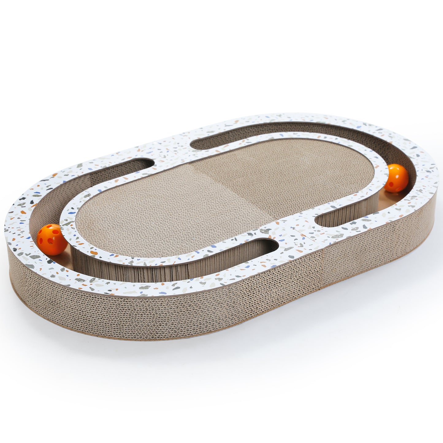 PAWZ Road Reinforced Corrugated Cardboard Cat Scratching Board | 55 cm XXL Size + Play Ball Accessory | Scratch-resistant and durable | Combines playing, scratching & resting in one