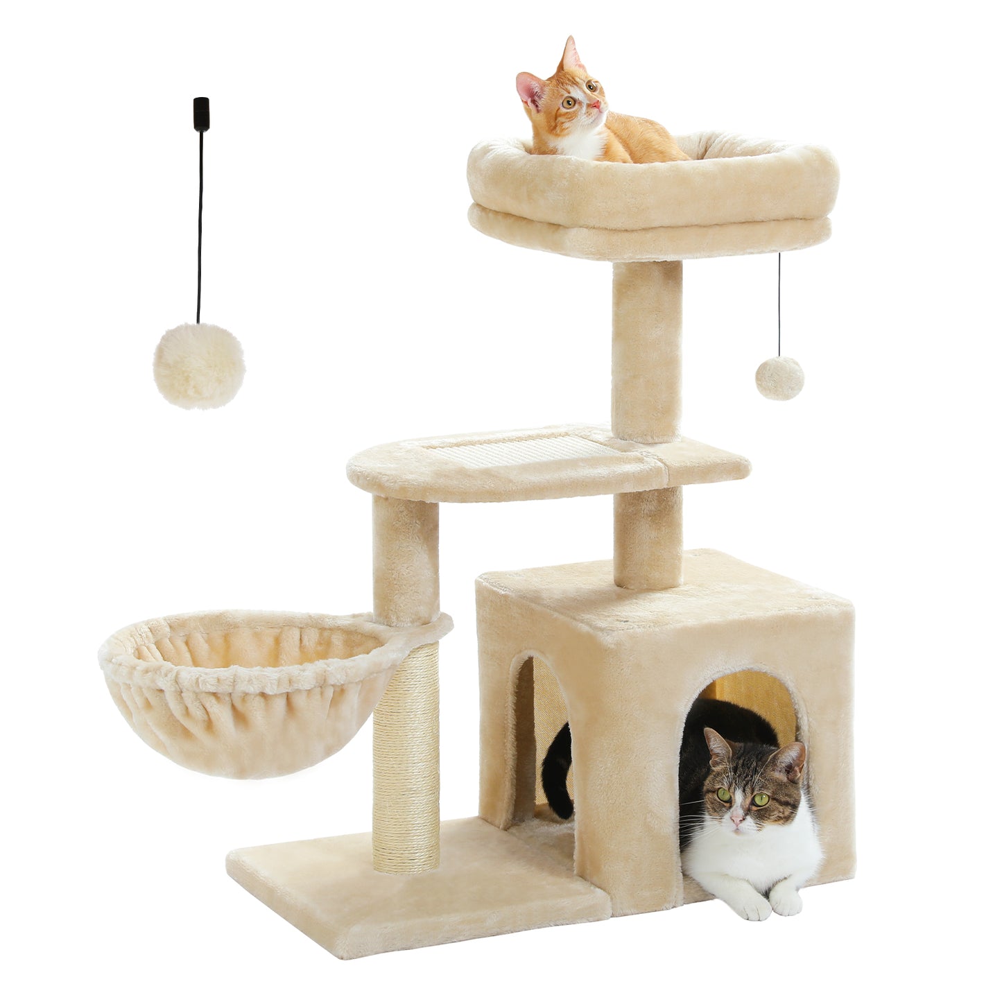 Tiragraffi multilivello | Amaca oscillante | Tiragraffi in sisal | Altezza 80 cm (31,5 pollici) | Piattaforma in peluche + rivestimento in sisal | Lavabile in lavatrice