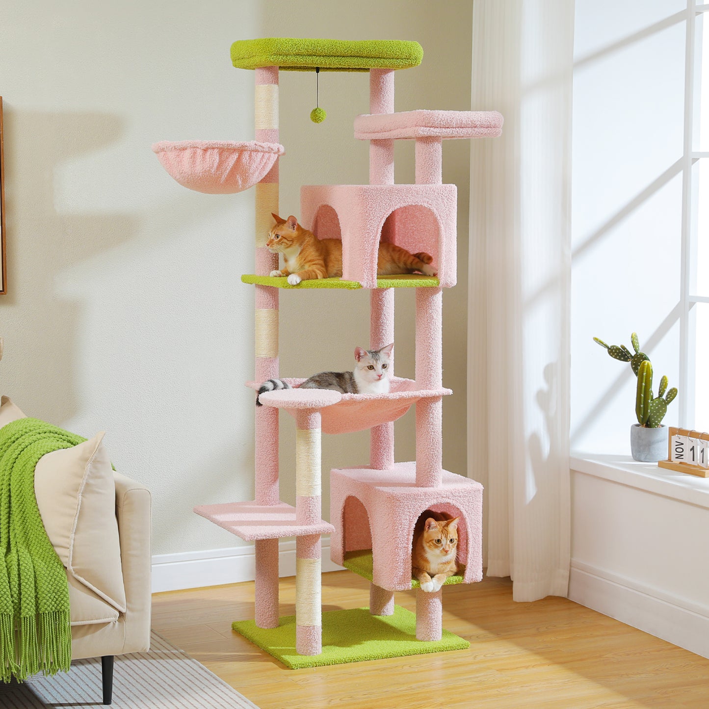 PAWZ Road XXL-Rascador 175 cm para gatos de apartamento | Con gran hamaca | Torre para gatos adultos | Incl. poste rascador, casa de dormir y plataforma de observación