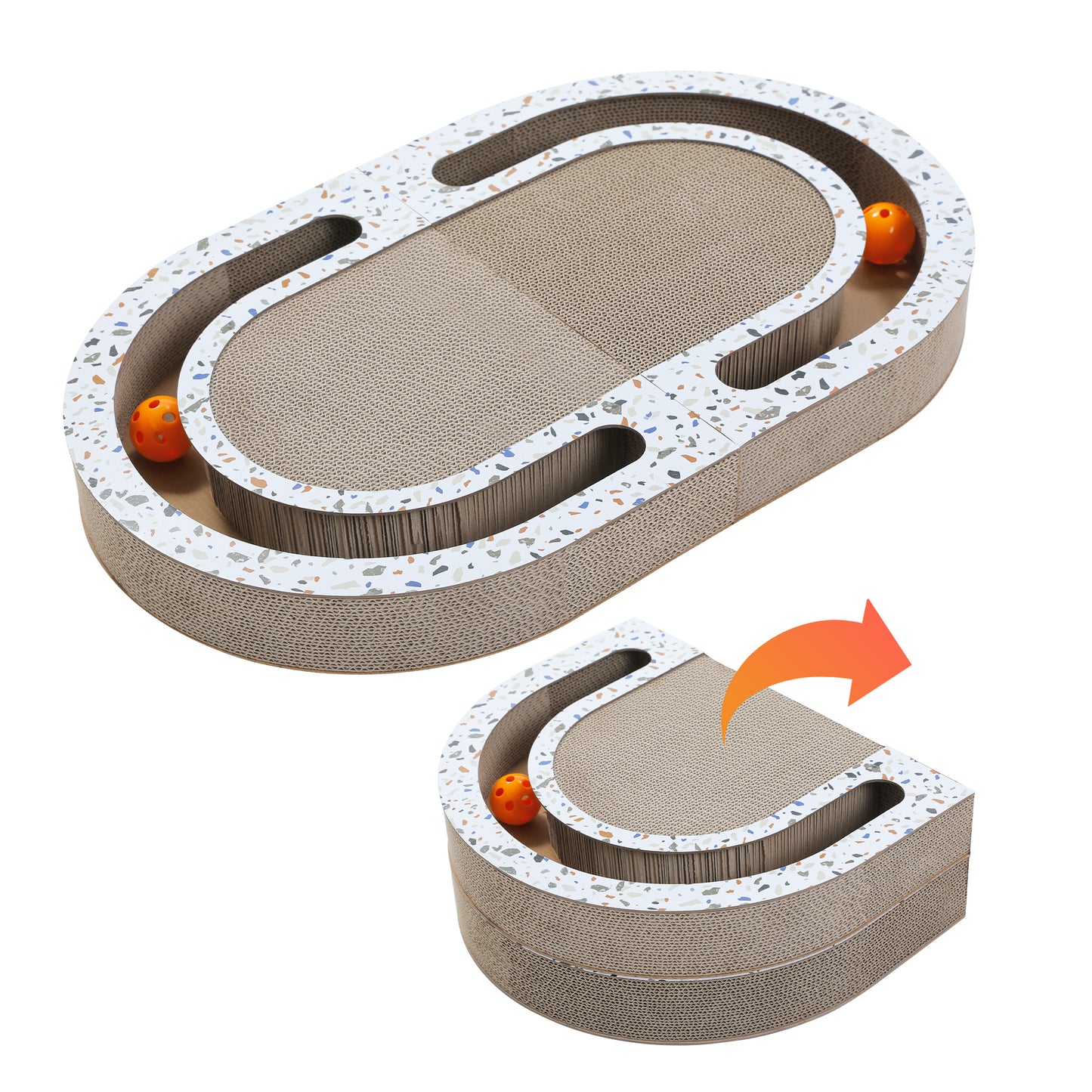PAWZ Road Reinforced Corrugated Cardboard Cat Scratching Board | 55 cm XXL Size + Play Ball Accessory | Scratch-resistant and durable | Combines playing, scratching & resting in one
