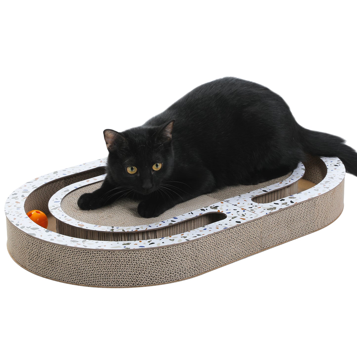 PAWZ Road Reinforced Corrugated Cardboard Cat Scratching Board | 55 cm XXL Size + Play Ball Accessory | Scratch-resistant and durable | Combines playing, scratching & resting in one
