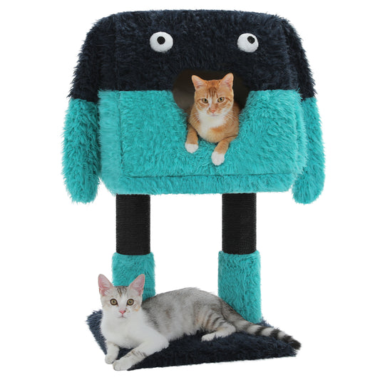 PAWZ Road Rascador en diseño de monstruo (con casa de lujo para dormir) | Torre de gatos 2 en 1 separable | con columnas de sisal y cesto de dormir desmontable | especialmente para gatos domésticos | Altura 75 cm