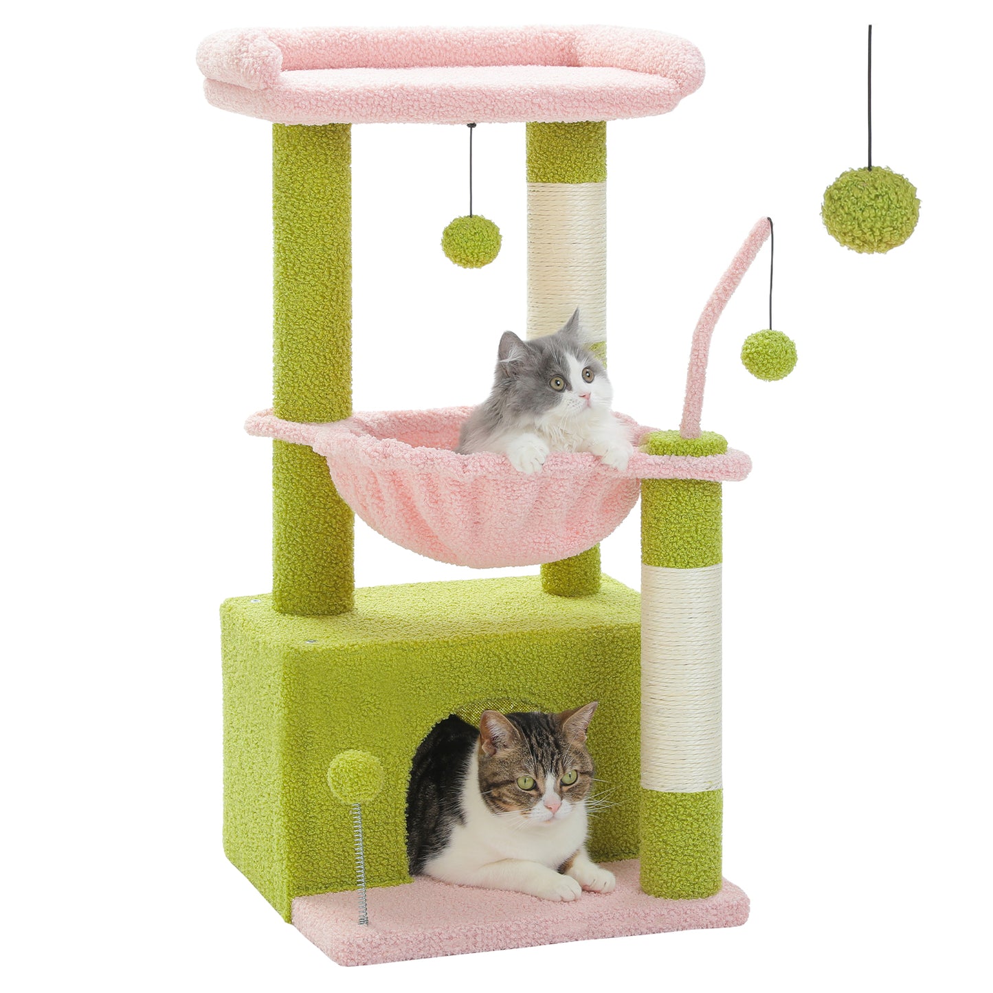 PEQULTI 4-in-1 Cactus Cat Tree | 84 cm Cat Tower | with XXL Sleeping House | Sisal Posts | Deep Hammock | Observation Deck