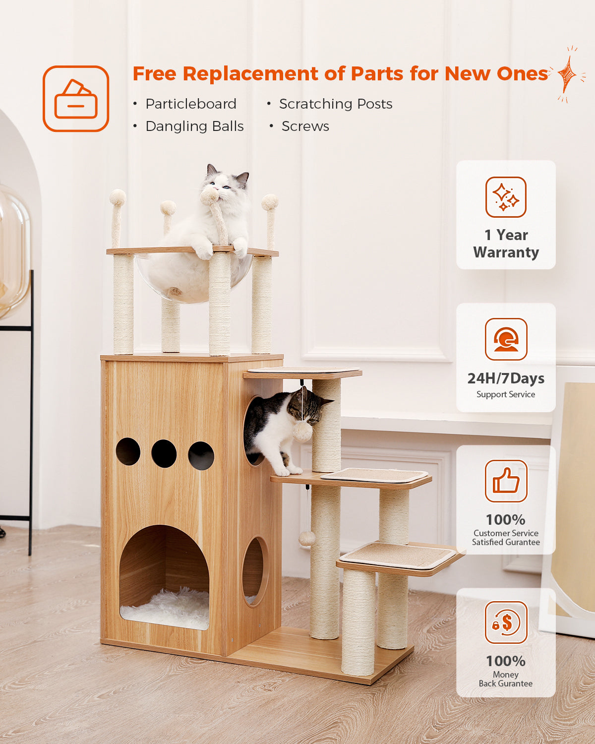 PAWZ Road Kratzbaum | Futuristische Acryl-Kapsel | Sisal-Umwicklung + 130cm Premium-Turm