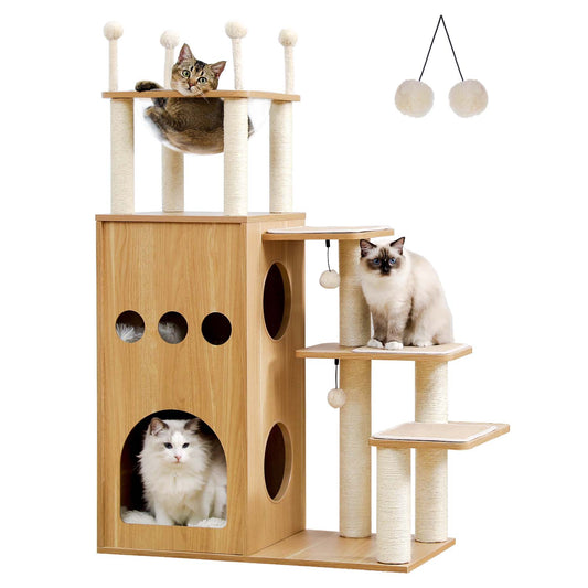 PAWZ Road | Tiragraffi con capsula spaziale in acrilico e rivestimento in sisal | Centro attività per gatti | Torre robusta in beige | 130 cm