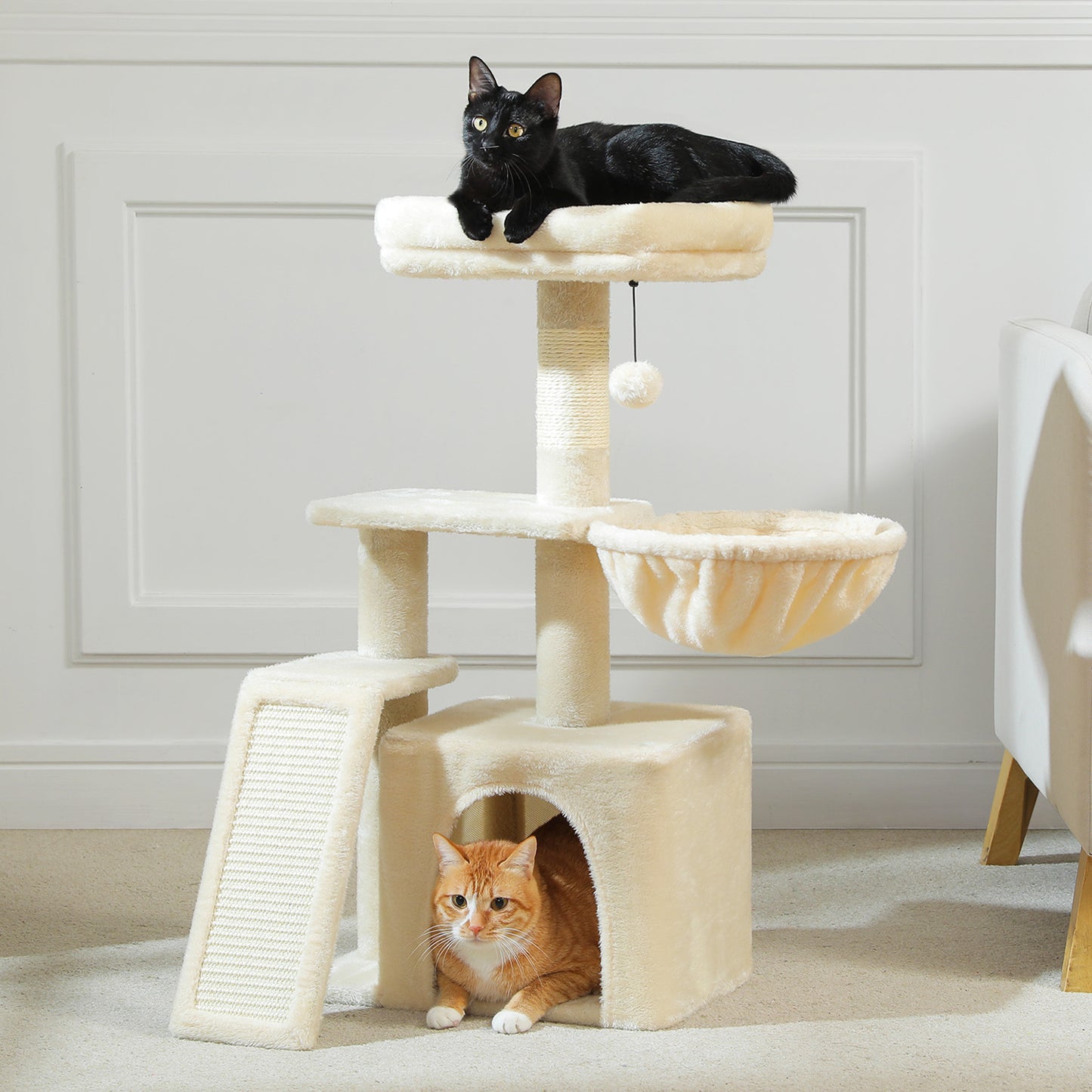PAWZ Road Gotischer Katzenbaum für Wohnungskatzen – 80 cm kleiner Blumen-Kratzturm mit Sisal-Kratzrampe | kuscheliger Hängematte & abnehmbarer Blumen-Schlafplattform für Kätzchen