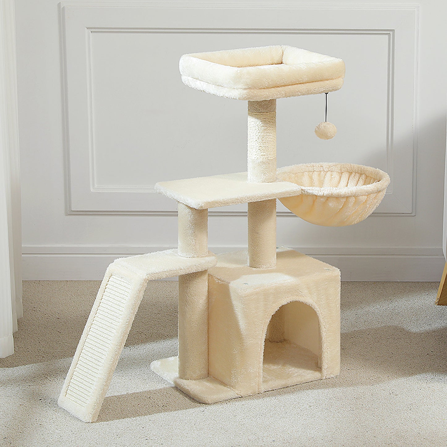 PAWZ Road Gotischer Katzenbaum für Wohnungskatzen – 80 cm kleiner Blumen-Kratzturm mit Sisal-Kratzrampe | kuscheliger Hängematte & abnehmbarer Blumen-Schlafplattform für Kätzchen