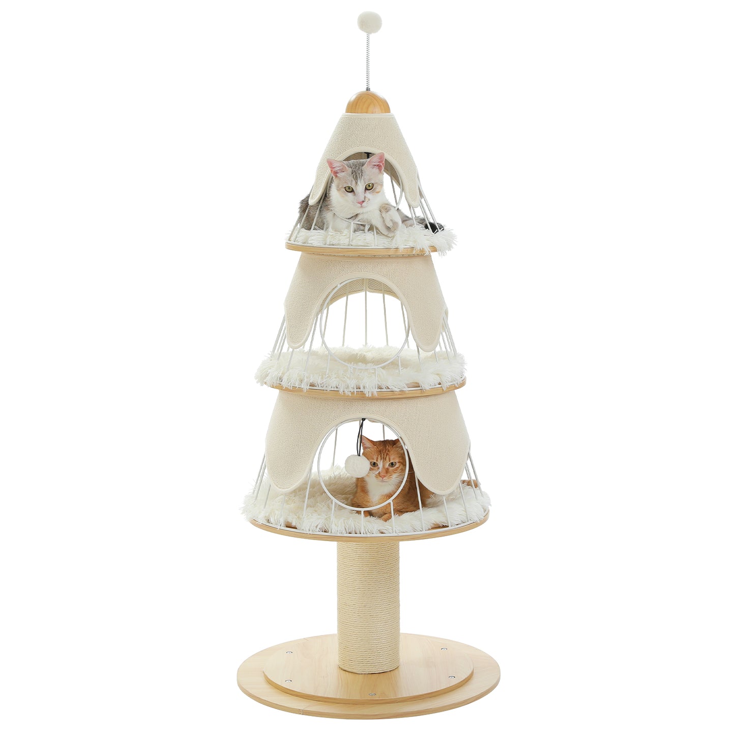 PAWZ Road Arbre de Noël pour chats, tour d'escalade multicouche de 130 cm de haut avec revêtement en sisal de 14 cm d'épaisseur pour gratter et 3 grands abris de sommeil – Arbre intérieur pour chats