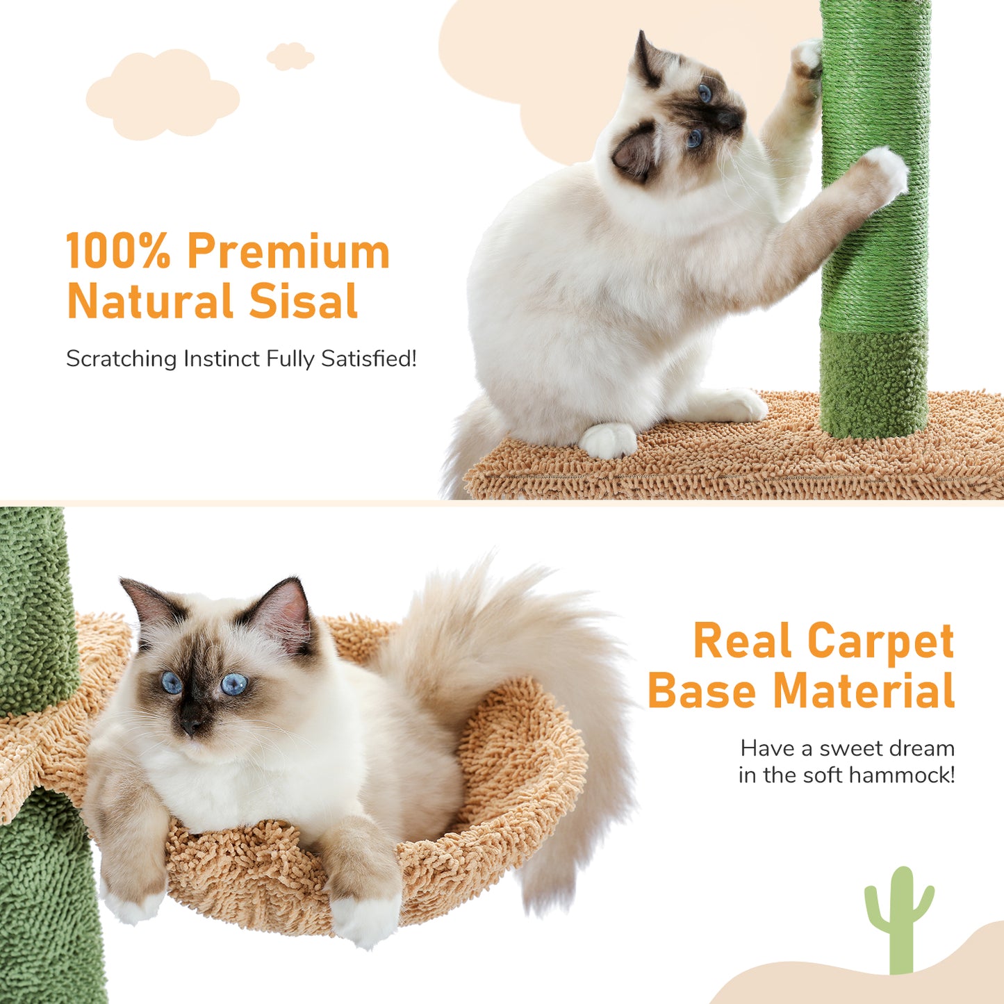 PAWZ Road Kaktus-Katzenkratzbaum | H?henverstellbar (241-274 cm) | Mit Sisal-Kratzs?ulen | Ideal f¨¹r Gro?katzen