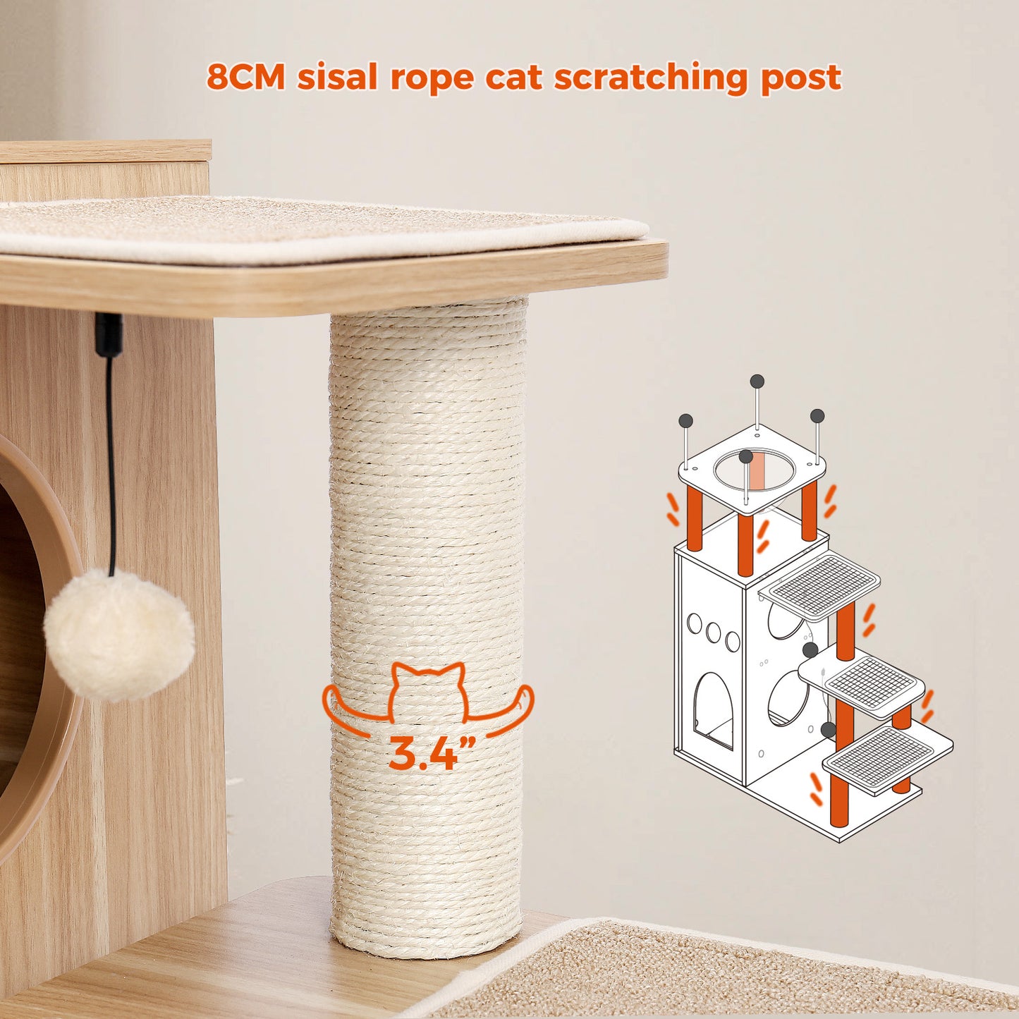 PAWZ Road Kratzbaum | Futuristische Acryl-Kapsel | Sisal-Umwicklung + 130cm Premium-Turm