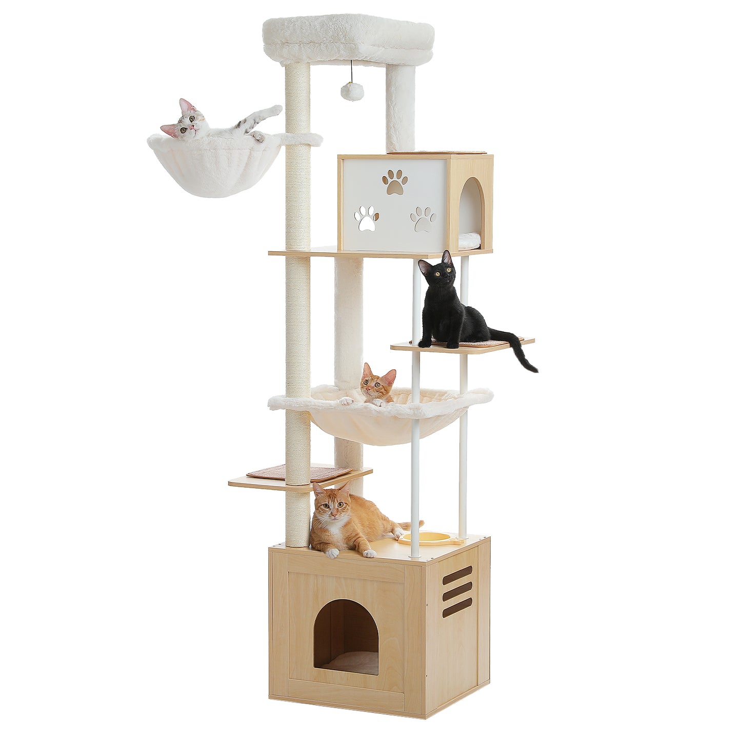 PAWZ Road XXL-Kratzbaum mit Futterstation | Multifunktions-Katzenbaum | 120 cm hohe S?ule