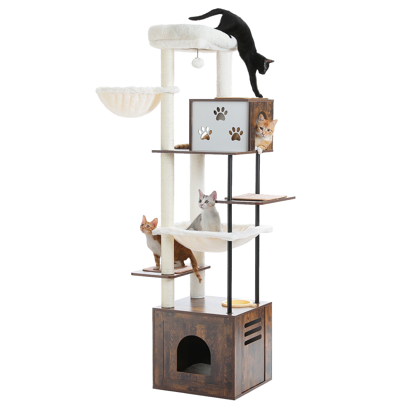 PAWZ Road XXL-Kratzbaum mit Futterstation | Multifunktions-Katzenbaum | 120 cm hohe S?ule