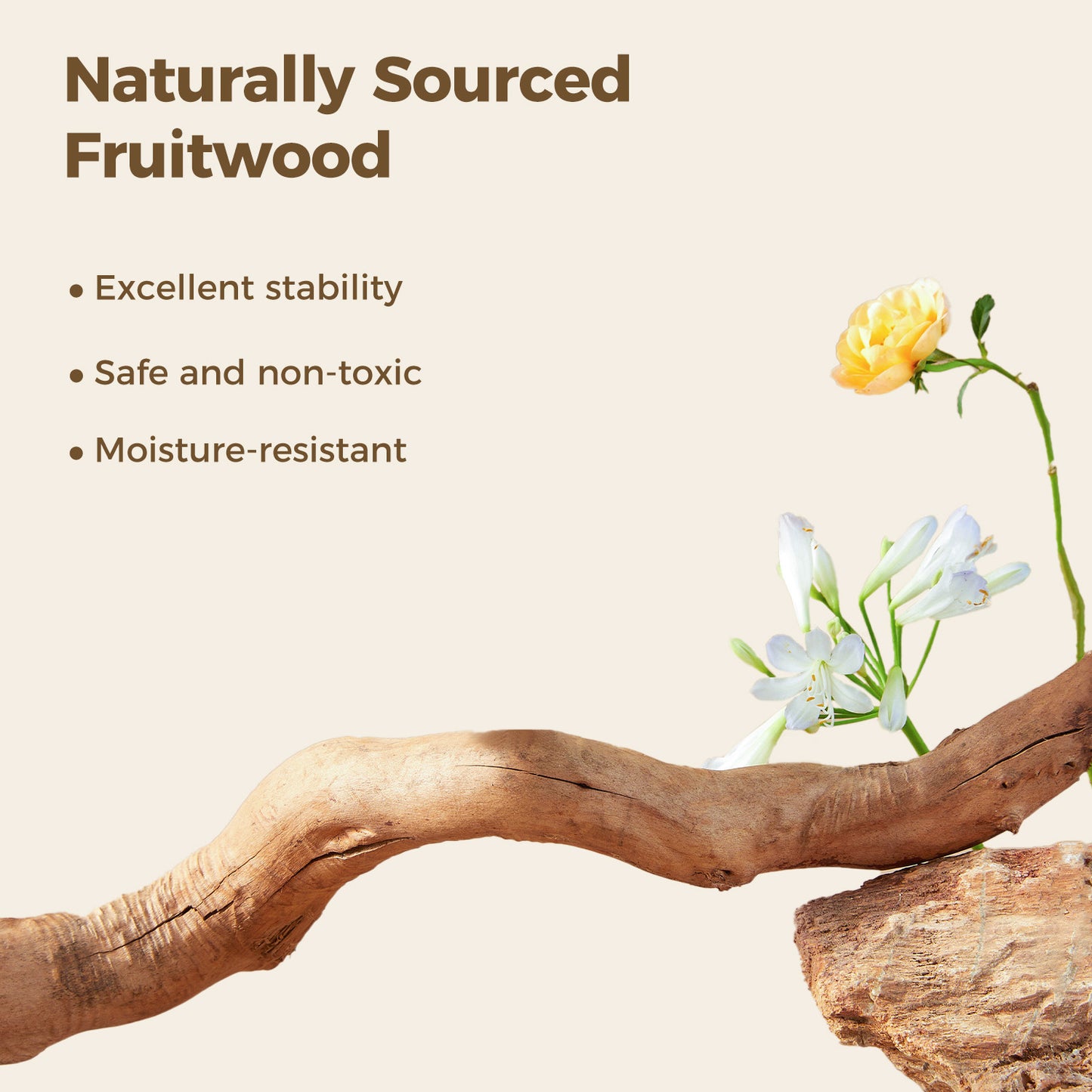Modern flower cat tree | Luxurious boho cat tower made of solid wood | With real wooden branches, scratching post, and 2 platforms | Designed in Cloud White | Exclusively for indoor cats