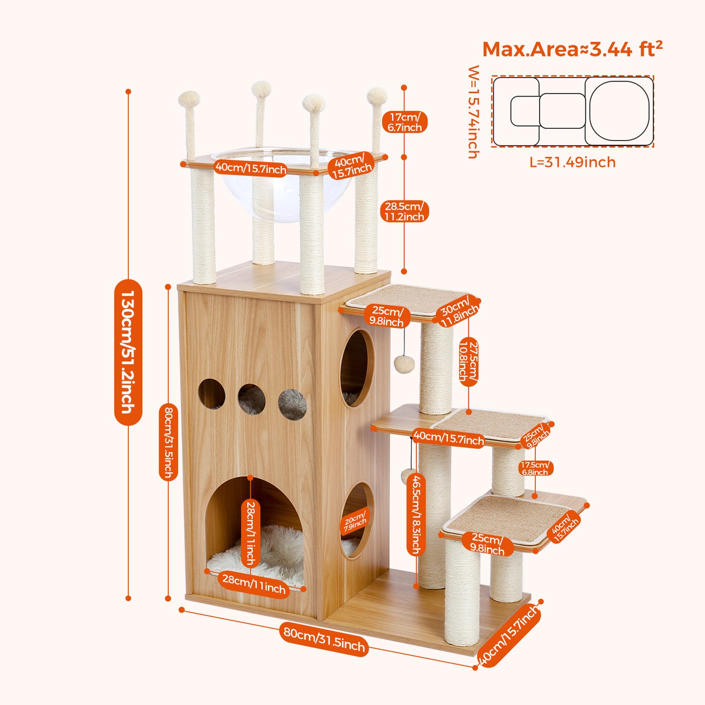 PAWZ Road Kratzbaum | Futuristische Acryl-Kapsel | Sisal-Umwicklung + 130cm Premium-Turm