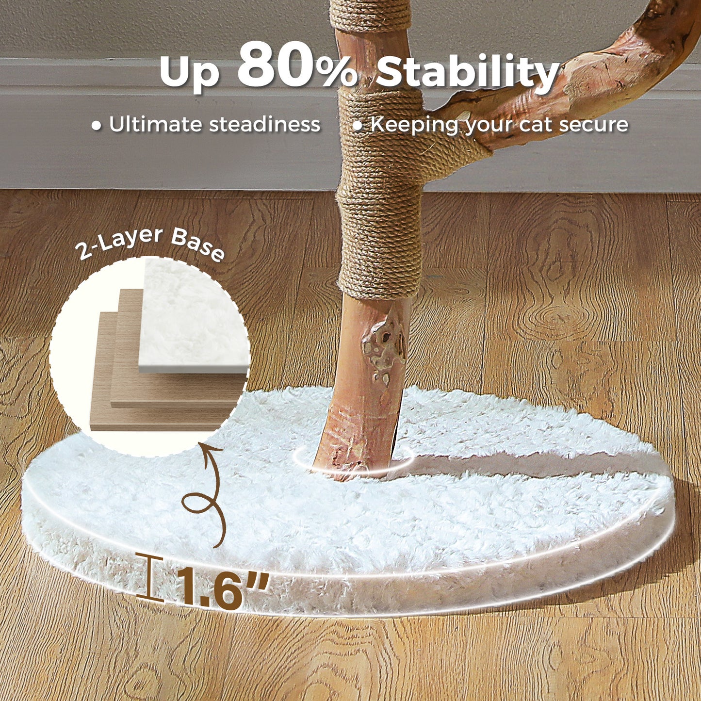 Modern flower cat tree | Luxurious boho cat tower made of solid wood | With real wooden branches, scratching post, and 2 platforms | Designed in Cloud White | Exclusively for indoor cats