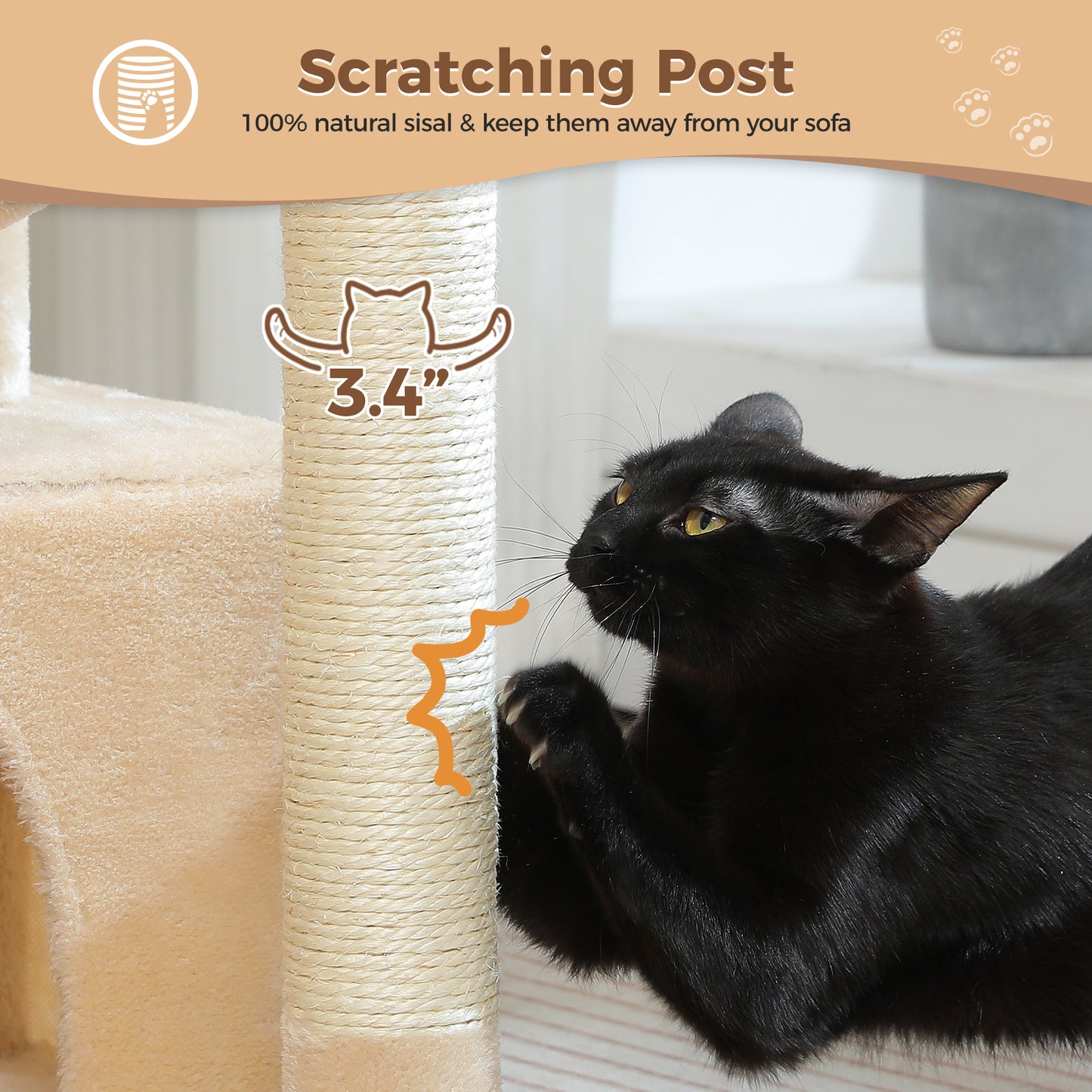 PEQULTI 4-in-1 Cactus Cat Tree | 84 cm Cat Tower | with XXL Sleeping House | Sisal Posts | Deep Hammock | Observation Deck