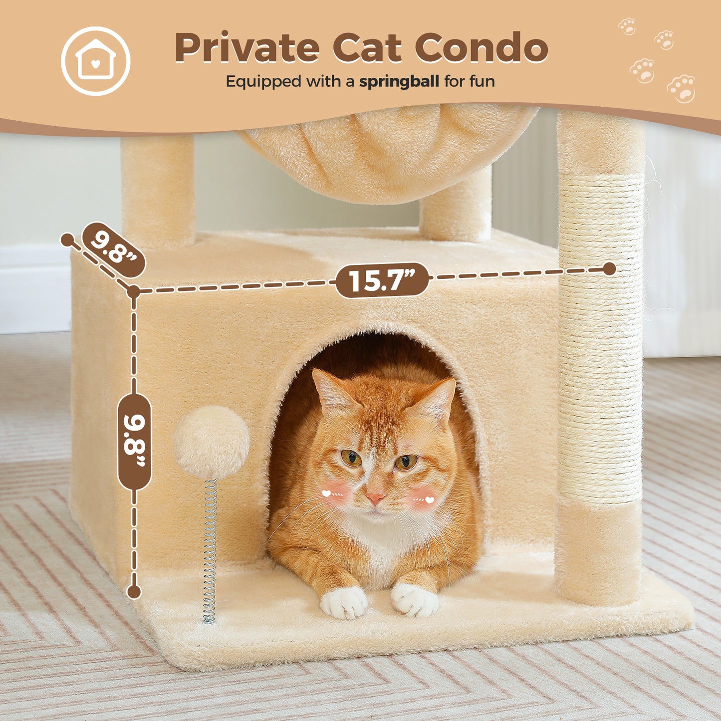 PEQULTI 4-in-1 Cactus Cat Tree | 84 cm Cat Tower | with XXL Sleeping House | Sisal Posts | Deep Hammock | Observation Deck