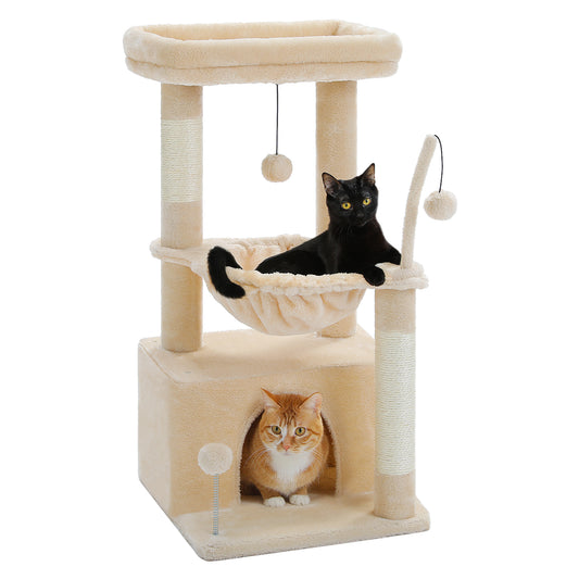 PAWZ Road 4-in-1 Kaktus-Katzenbaum | 84 cm Katzenturm | mit XXL-Schlafhaus | Sisalpfosten | Tiefe H?ngematte | Aussichtsplattform
