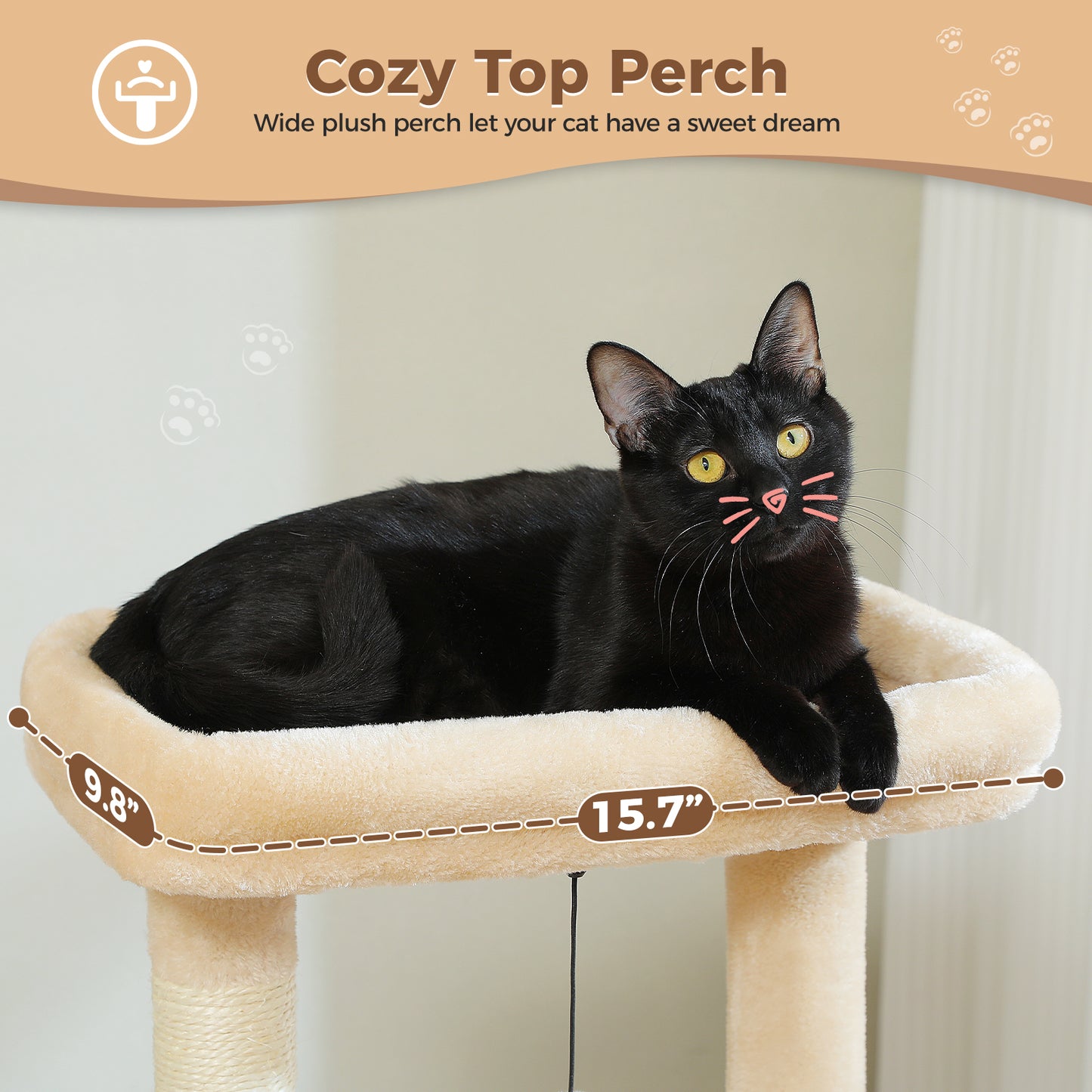 PEQULTI 4-in-1 Cactus Cat Tree | 84 cm Cat Tower | with XXL Sleeping House | Sisal Posts | Deep Hammock | Observation Deck