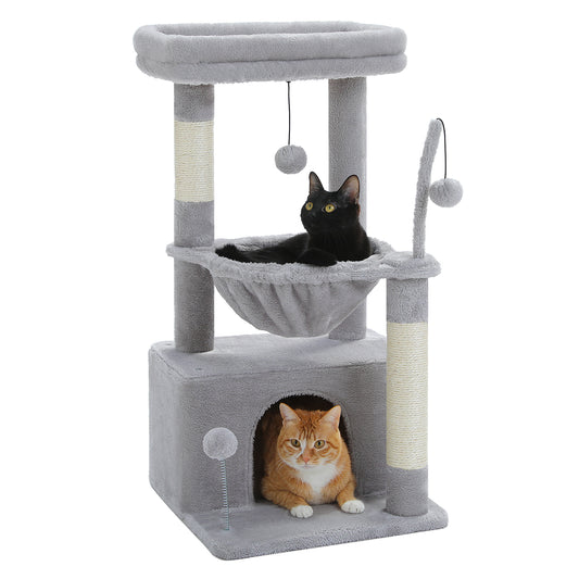PAWZ Road 4-in-1 Kaktus-Katzenbaum | 84 cm Katzenturm | mit XXL-Schlafhaus | Sisalpfosten | Tiefe H?ngematte | Aussichtsplattform