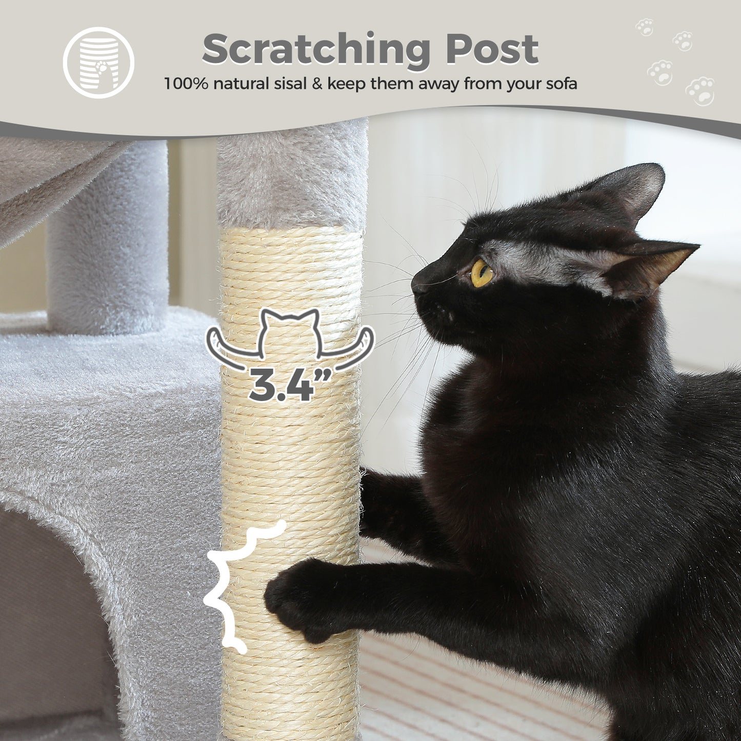 PEQULTI 4-in-1 Cactus Cat Tree | 84 cm Cat Tower | with XXL Sleeping House | Sisal Posts | Deep Hammock | Observation Deck