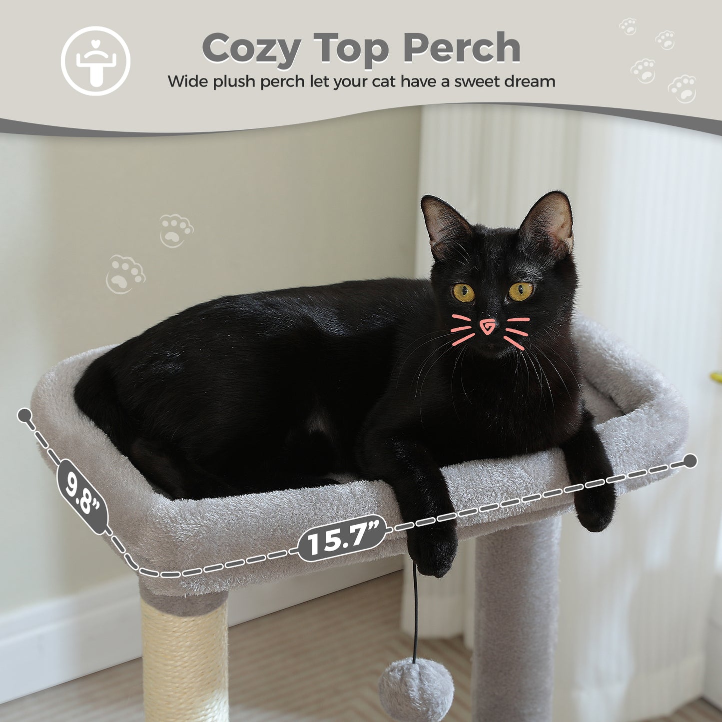 PEQULTI 4-in-1 Cactus Cat Tree | 84 cm Cat Tower | with XXL Sleeping House | Sisal Posts | Deep Hammock | Observation Deck