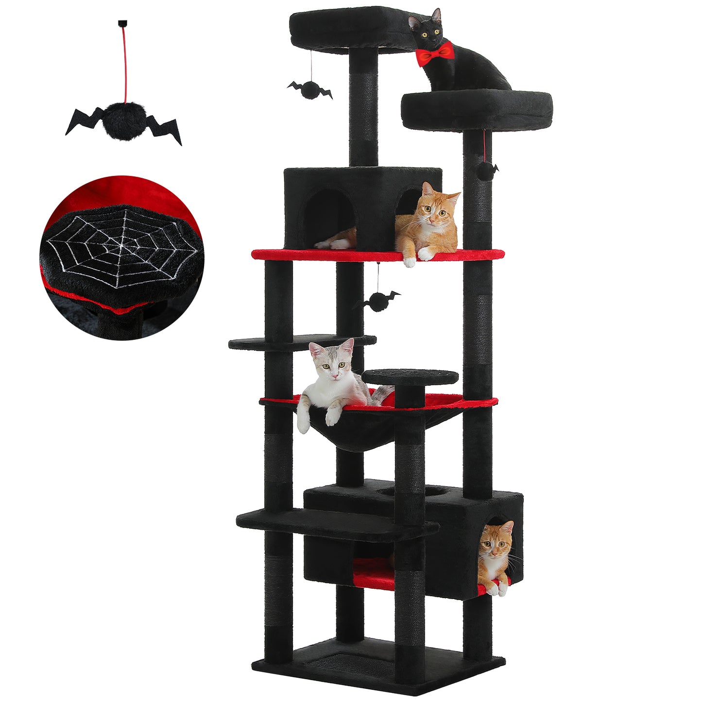 PAWZ Road Arbre à gratter, 136 cm de haut | avec hamac spacieux | maison de repos et poteau à gratter | deux plateformes rembourrées | maison pour chats adaptée aux chats d'appartement de grande taille
