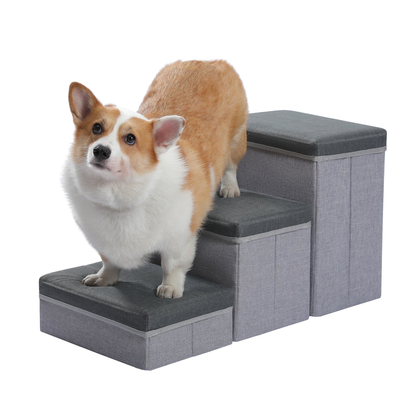 PETEPELA escaleras para perros con 3 compartimentos de almacenamiento – Plegable | escalera de seguridad antideslizante para perros y gatos | 3 niveles