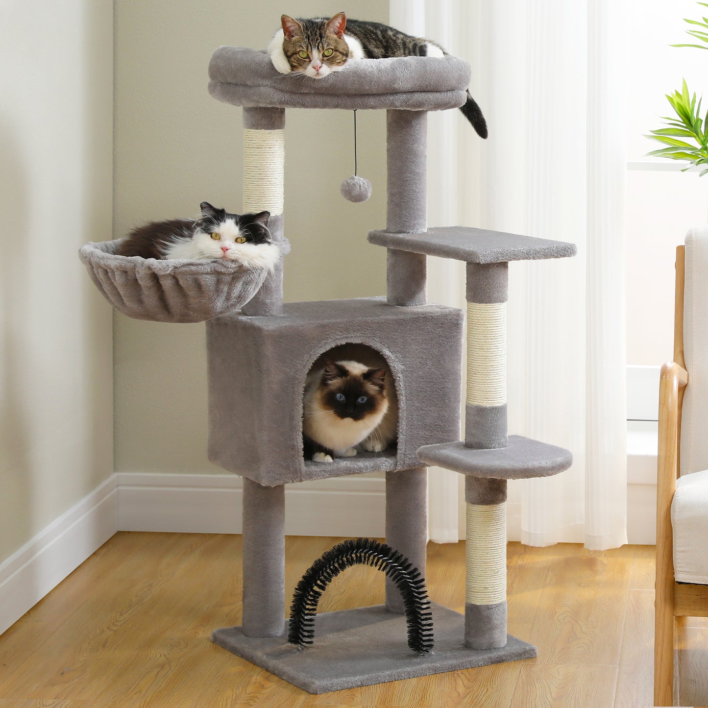 PAWZ Road 106 cm Arbre à chats avec maison de repos et perche à gratter en sisal