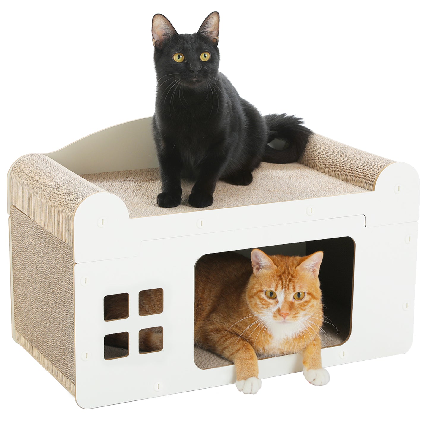 PAWZ Road Casa para Gatos con Tapa Desmontable y Rascador | Construcción de Cartón Ondulado de Alta Densidad de Doble Capa | Casa para Gatos 2 en 1 + Función de Rascado | Ventilada y Lavable