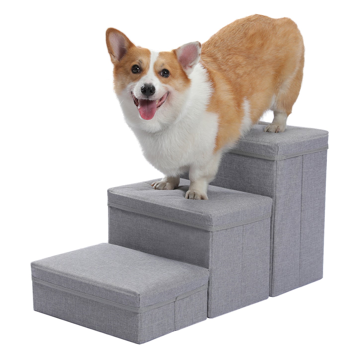 PETEPELA escaleras para perros con 3 compartimentos de almacenamiento – Plegable | escalera de seguridad antideslizante para perros y gatos | 3 niveles