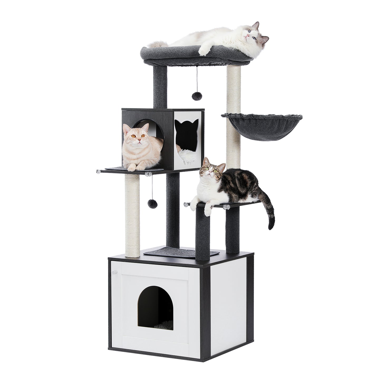 PAWZ Road Moderner Kratzbaum für Großkatzen | Premium-Katzenbaum mit XXL-Schlafhaus | Gesamthöhe 146 cm