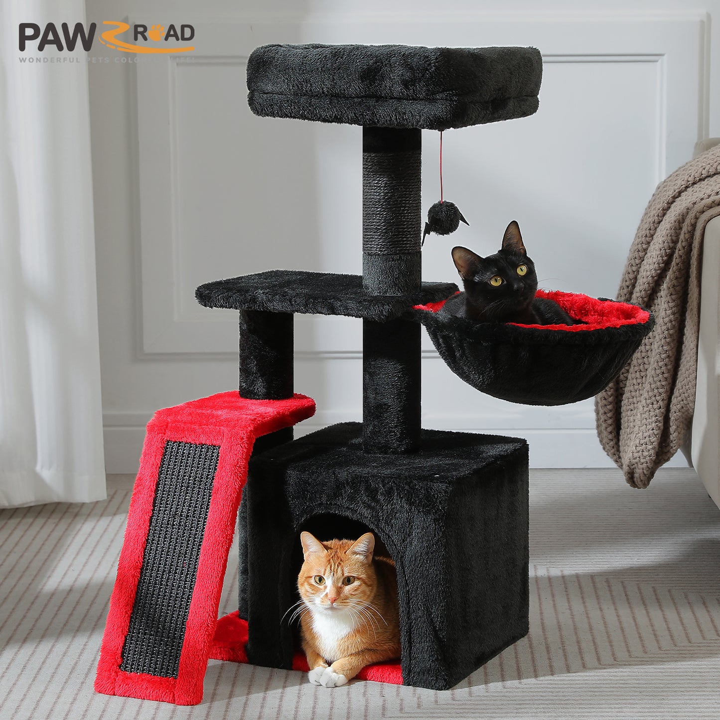 PAWZ Road Gotischer Katzenbaum für Wohnungskatzen – 80 cm kleiner Blumen-Kratzturm mit Sisal-Kratzrampe | kuscheliger Hängematte & abnehmbarer Blumen-Schlafplattform für Kätzchen