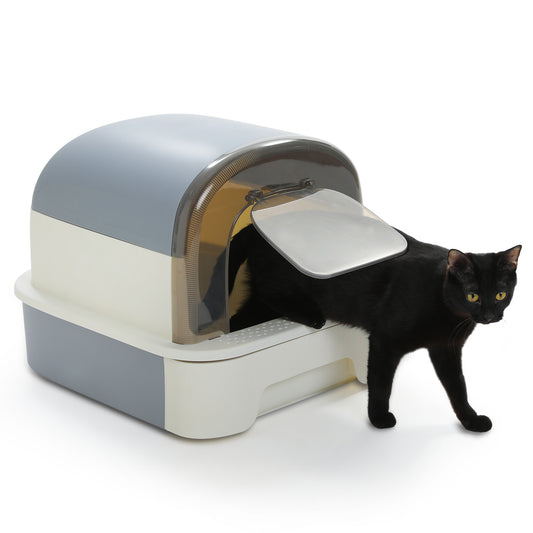 Pawz Road - Bac à litière à tiroir pour chats | Espace généreux de 50 cm | Bords surélevés contre les éclaboussures | Semi-fermé contre les odeurs