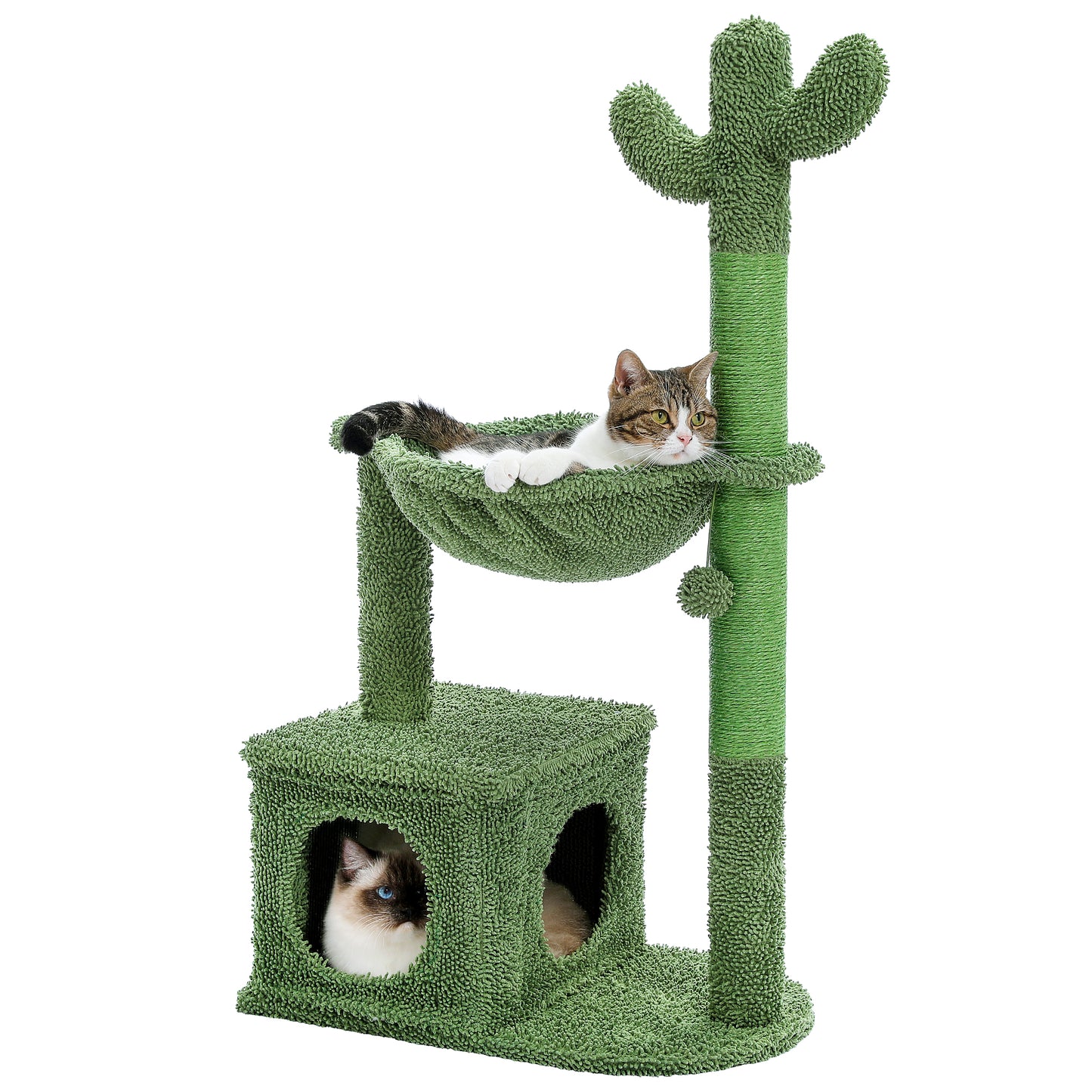 PAWZ Road Kaktus-Kratzbaum 102 cm | Mit Metall-Hängematte & Spielball | Sisal-Kratzpfosten | Für große Katzen