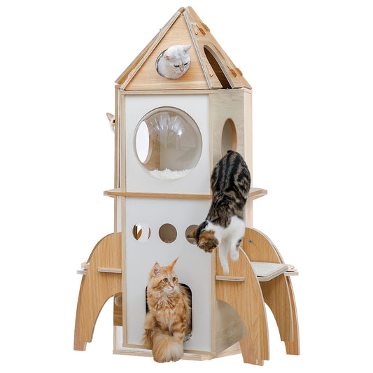 PAWZ Road Luxury Wooden Rocket Cat Tree | 137cm | XXL Space Pod & Observation Deck Product Highlights