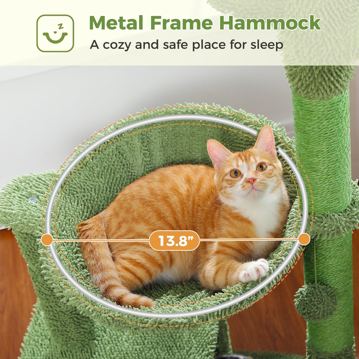 PAWZ Road Cactus Cat Tree 102 cm | With Metal Hammock & Play Ball | Sisal Scratching Posts | For Large Cats