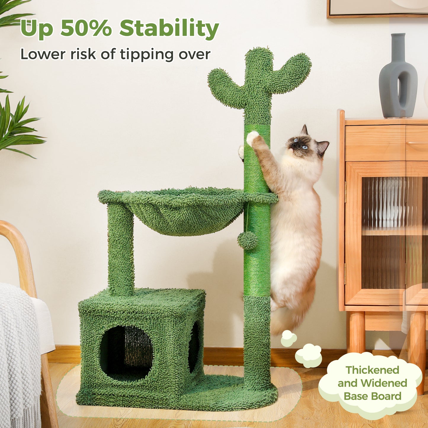PAWZ Road Cactus Cat Tree 102 cm | With Metal Hammock & Play Ball | Sisal Scratching Posts | For Large Cats
