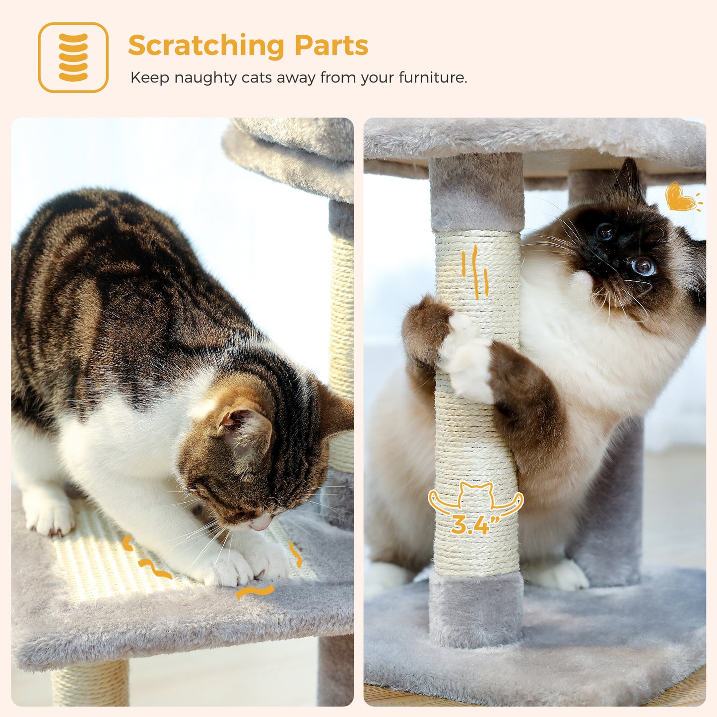 PAWZ Road Premium Cat Tree Paradise Tower | 106 cm | Cuddle Cave | Robust Sisal Scratching Posts