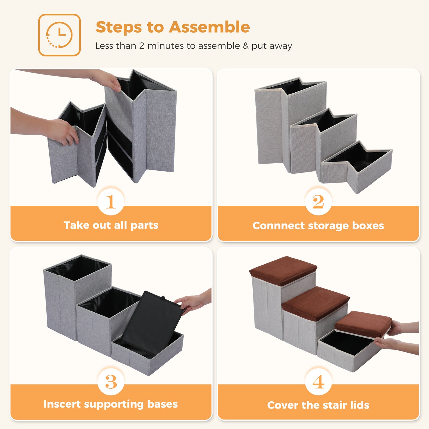 PETEPELA escaleras para perros con 3 compartimentos de almacenamiento – Plegable | escalera de seguridad antideslizante para perros y gatos | 3 niveles