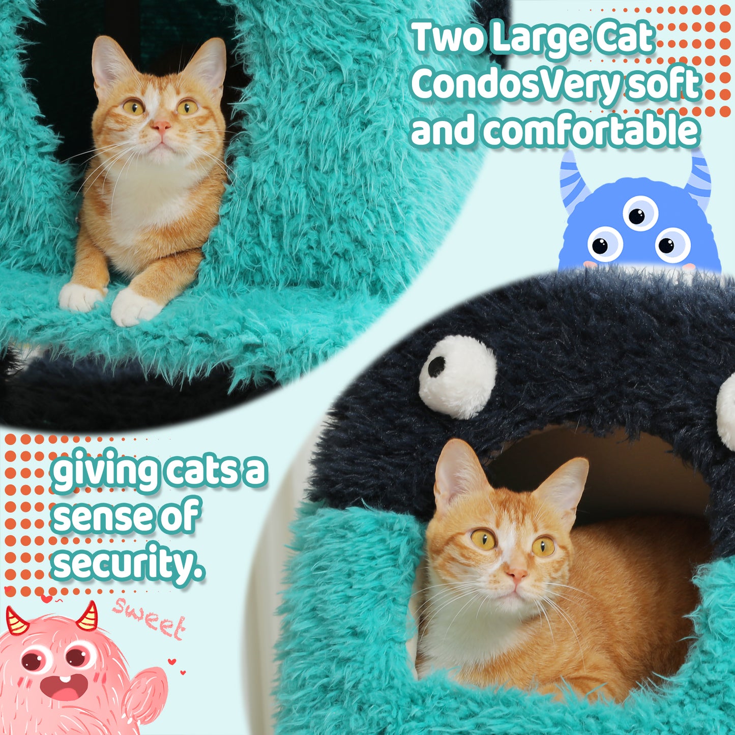 PAWZ Road Monster Cat House & Scratching Post 2-in-1 | Blue | With removable sleeping cave | Double cave design | Heated bed