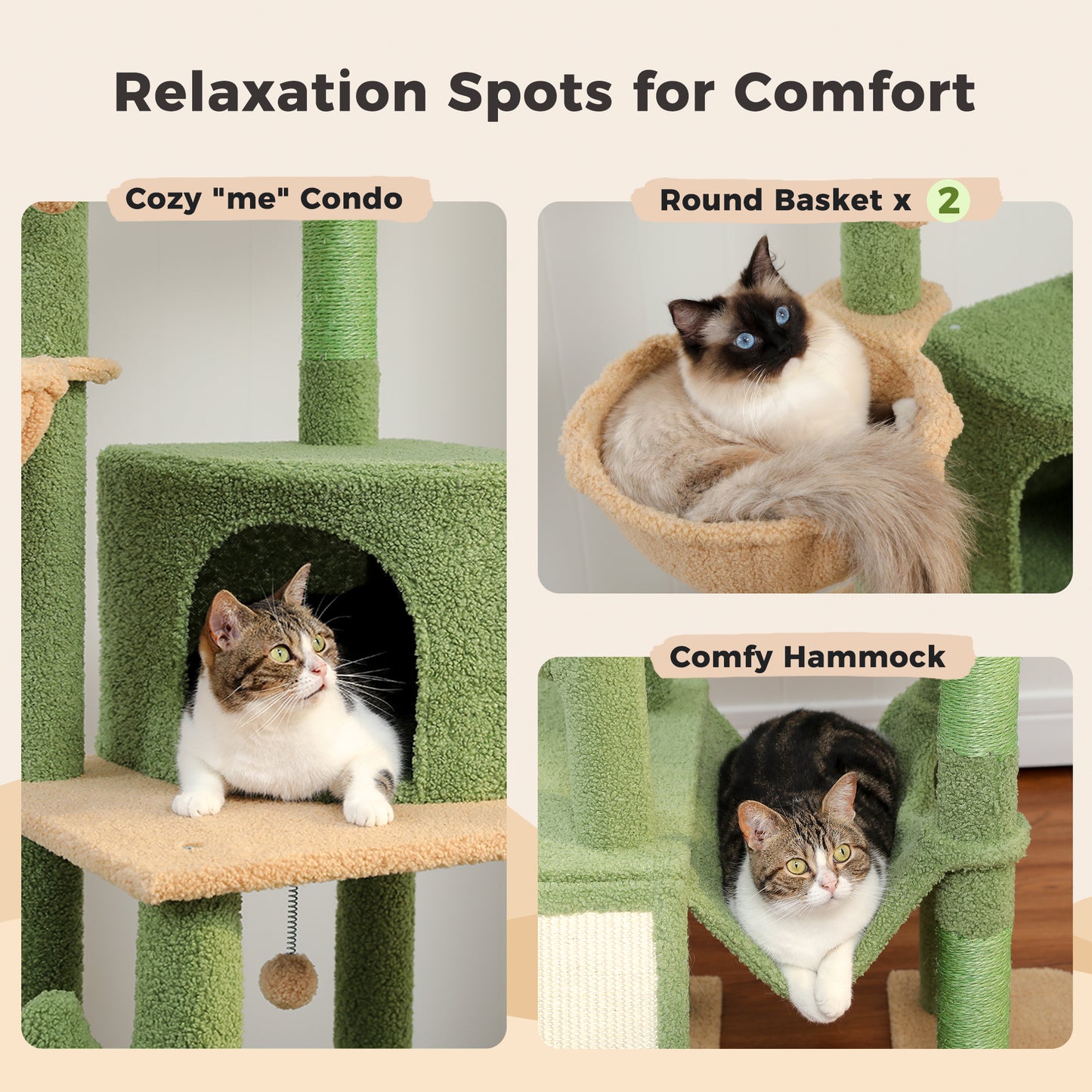 PAWZ Road 216-285cm Cactus Floor-to-Ceiling Cat Tree (Green)