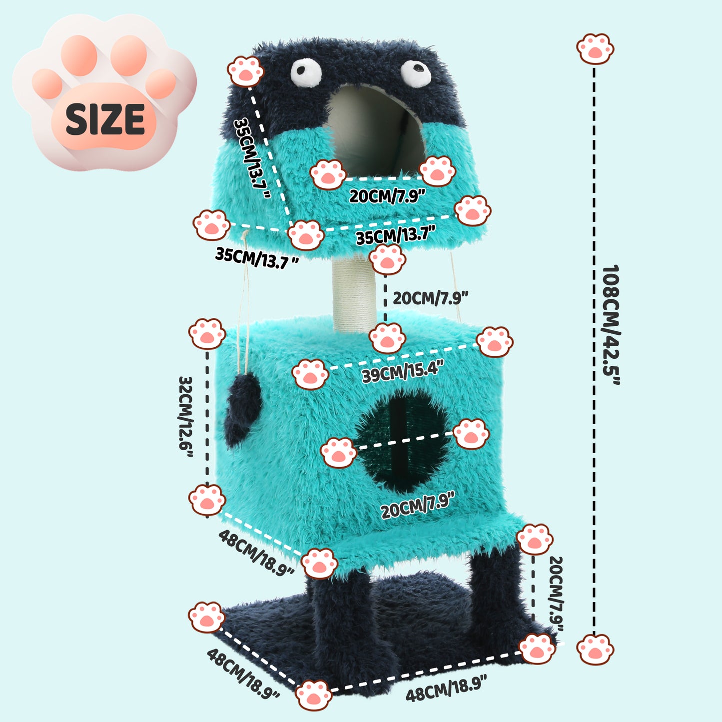 PAWZ Road Monster Cat House & Scratching Post 2-in-1 | Blue | With removable sleeping cave | Double cave design | Heated bed
