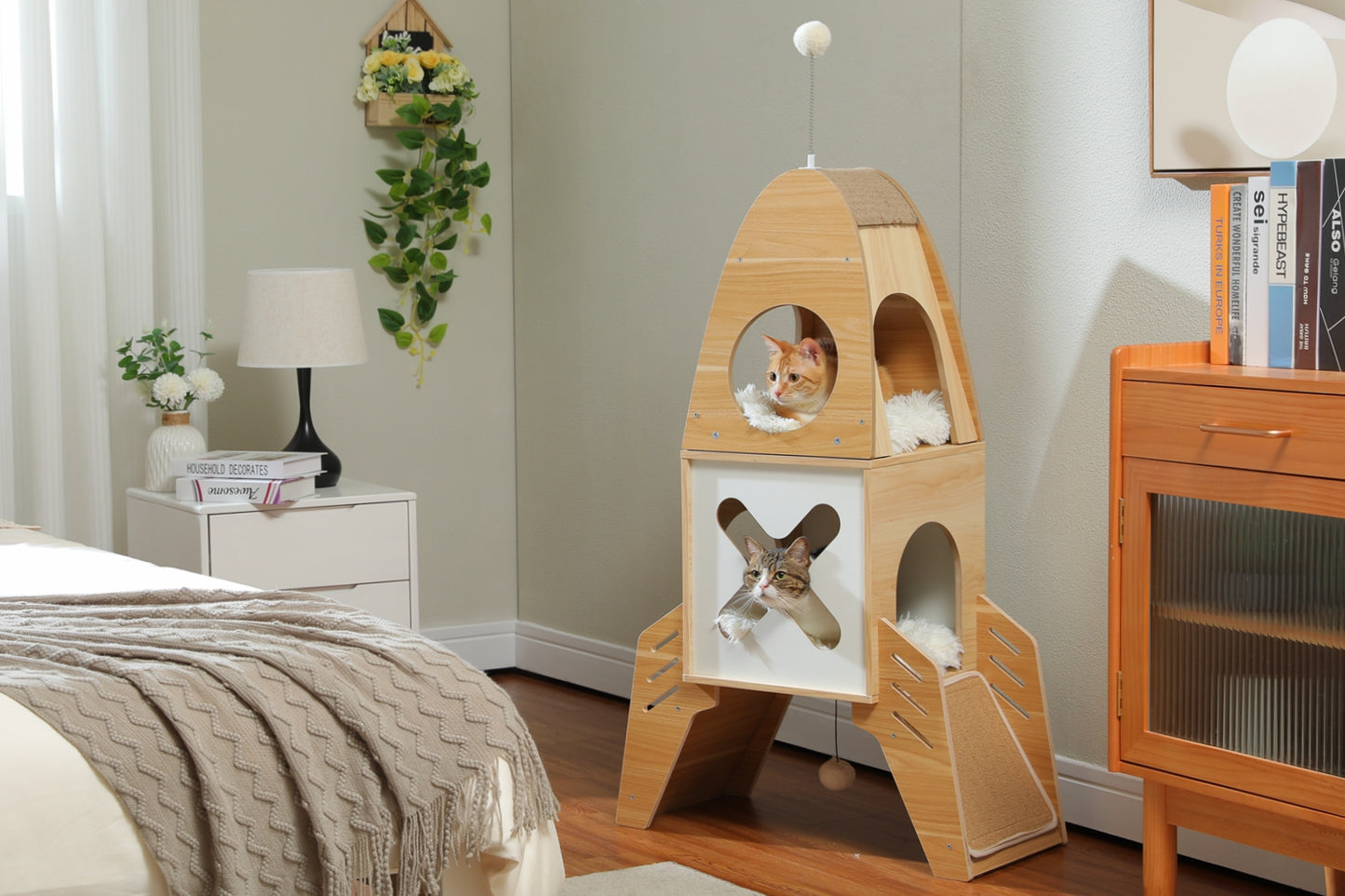 PAWZ Road Rascador Moderno de Cohetes | 120 cm | Árbol para Gatos de Madera Maciza | Torre de Escalada Interior para Gatos